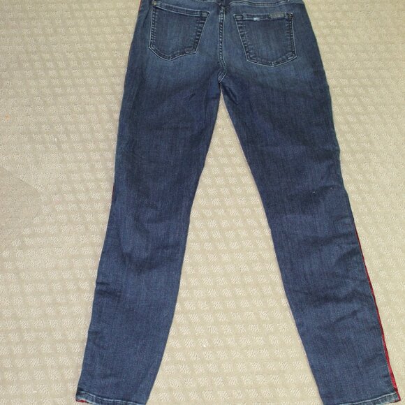 7 For All Mankind Size 26 High Waist Ankle Skinny Blue Jeans Red Black Stripe - Picture 2 of 8